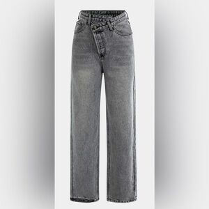 Micas Asymmetric Waist Straight‎ Leg Jeans Gray Size Small